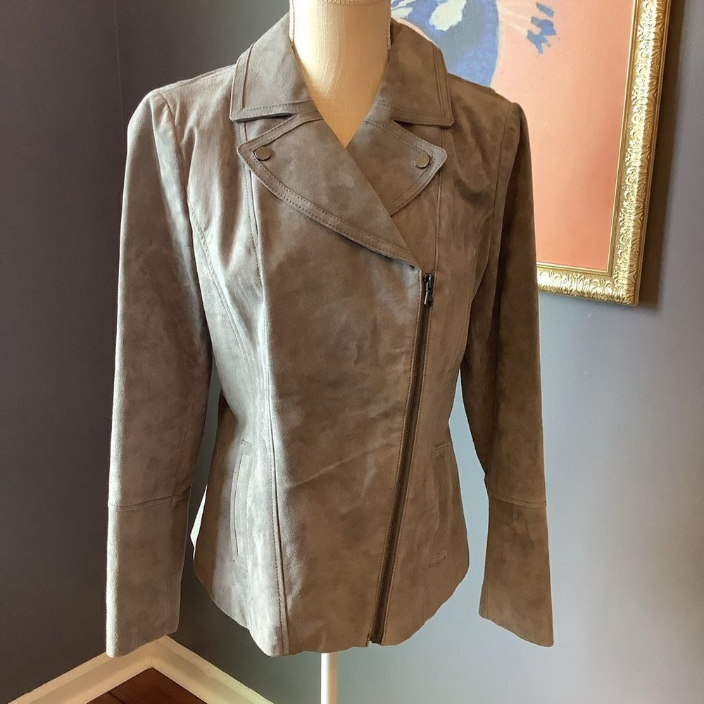 Isaac‎ Mizrahi Gray Suede Leather Jacket